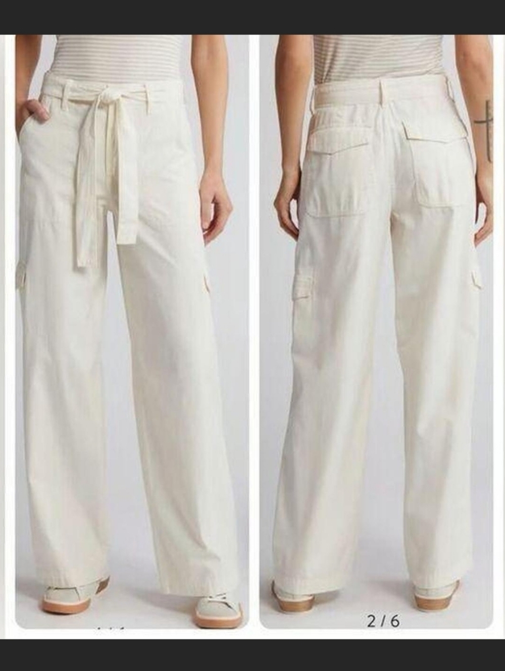 Madewell Sz 27 Cream Griff Wide Leg Cargo Utility Waist Tie Pockets Casual Pant